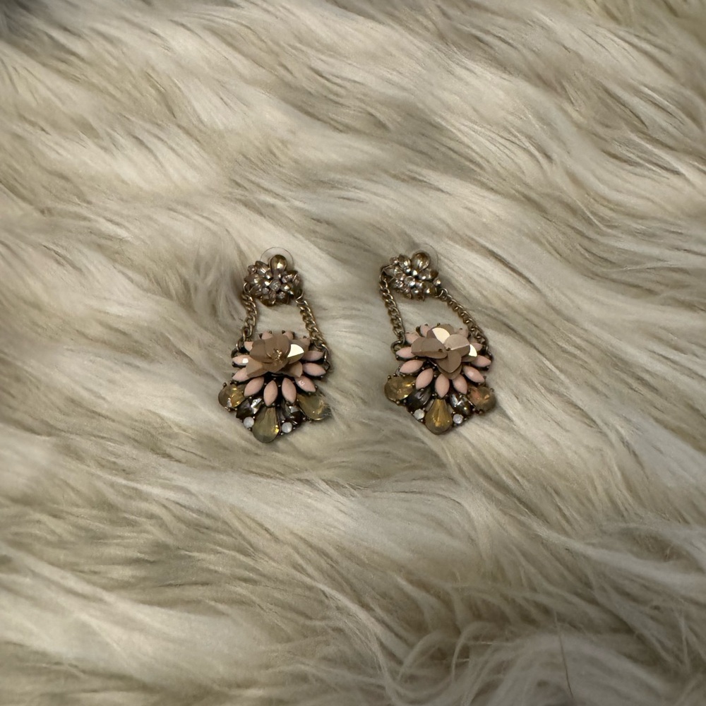 Gold and pink drop flower earrings